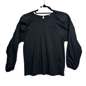 NWT!‎ A New Day Black Long Elastic Sleeves Cotton Top Blouse Size XS